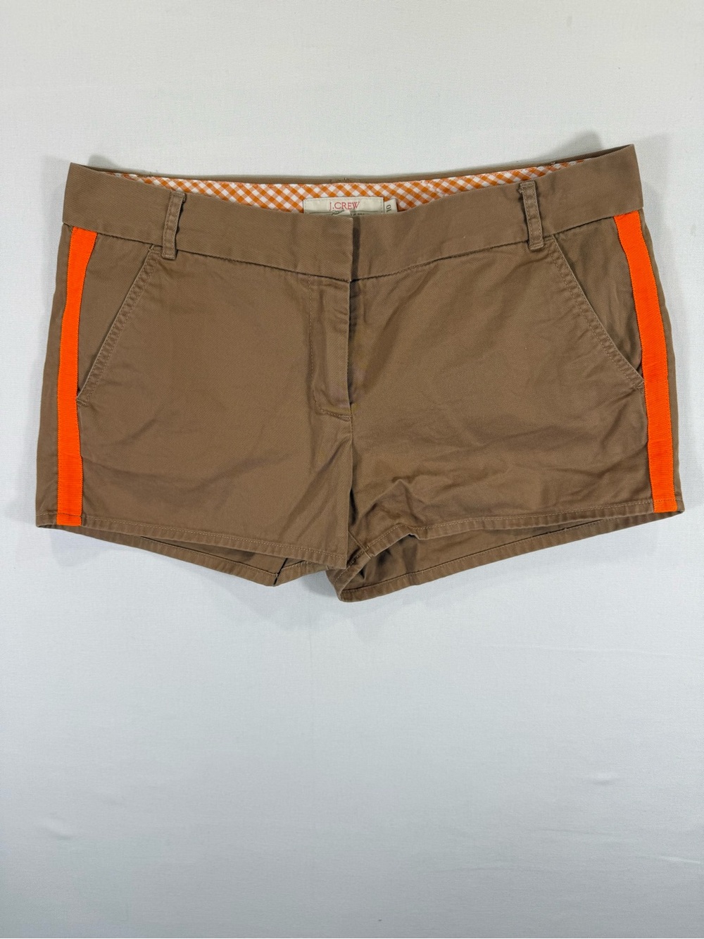 J. Crew Brown Cotton Shorts with Neon Orange Side Stripes